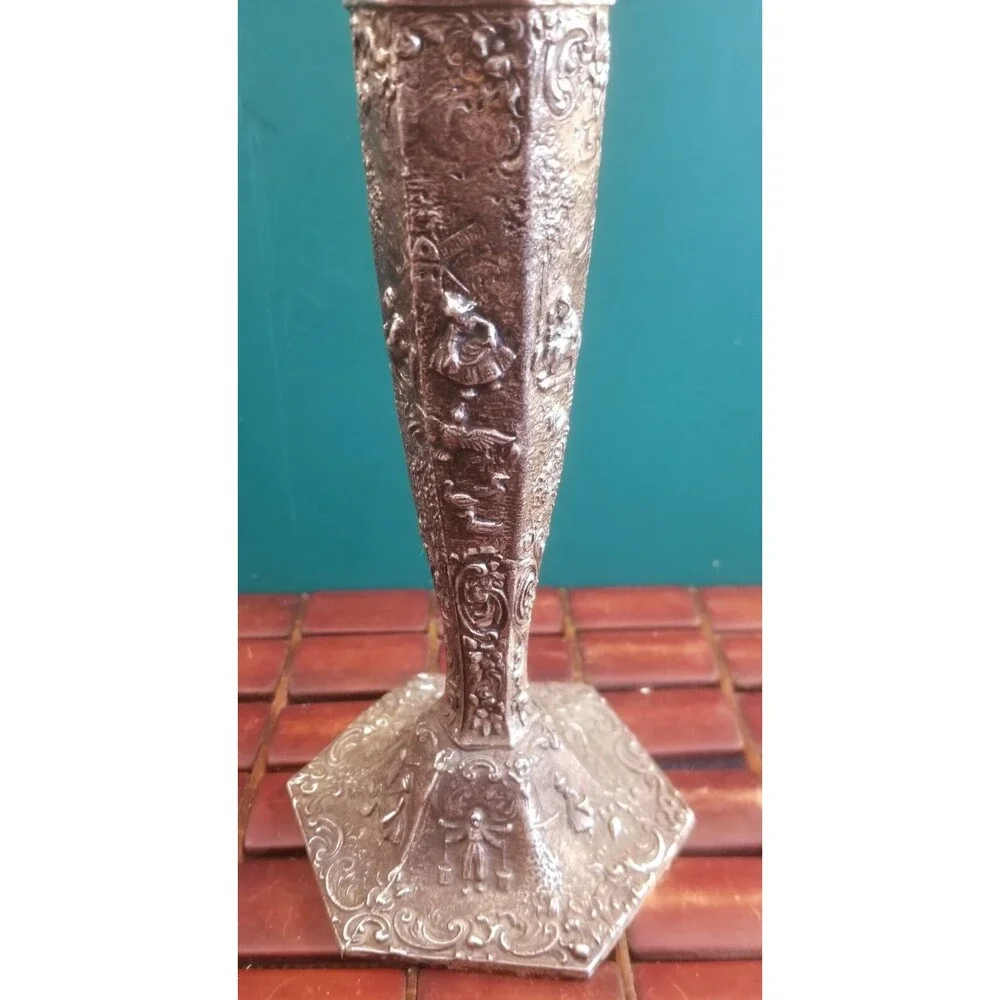 Vintage Weidlich Brothers Silverplate Dutch Windmills Candle Holder Candlestick
